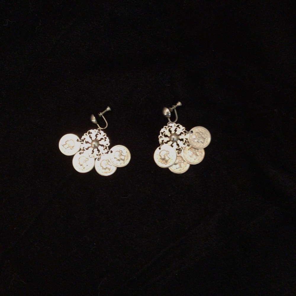 Silver-toned Coin Clip-on Earrings - Picture 2 of 6